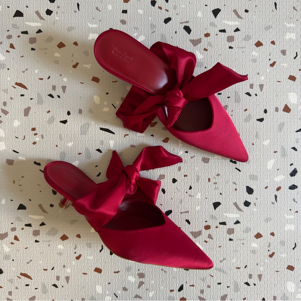 Reformation Red Mules with Bow Detail